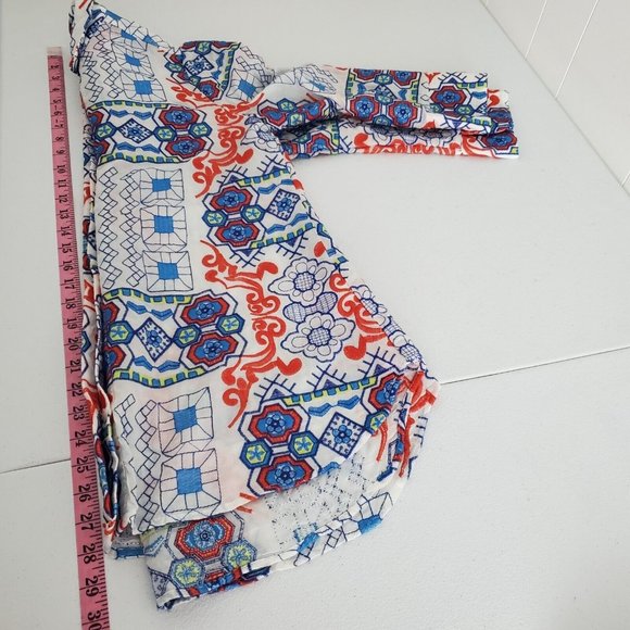 Boho Chic Womens Embroidered Geometric Button Front Blouse Size XS Multicolor - Picture 6 of 8